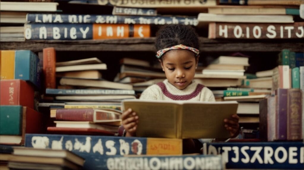 A girl engrossed in reading a book.